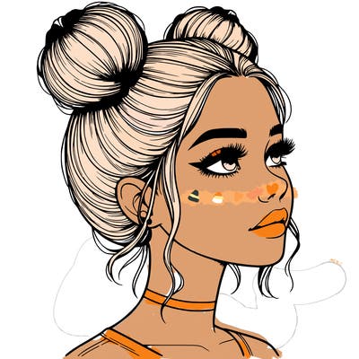 realistic girl with buns on the top of her head