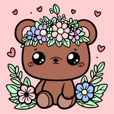 teddy bear chibi with flower crown