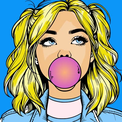 realististic girl blowing bubble -gum