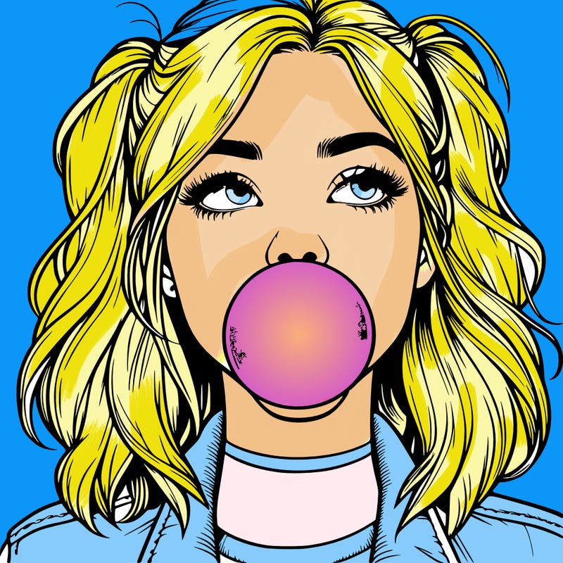 realististic girl blowing bubble -gum