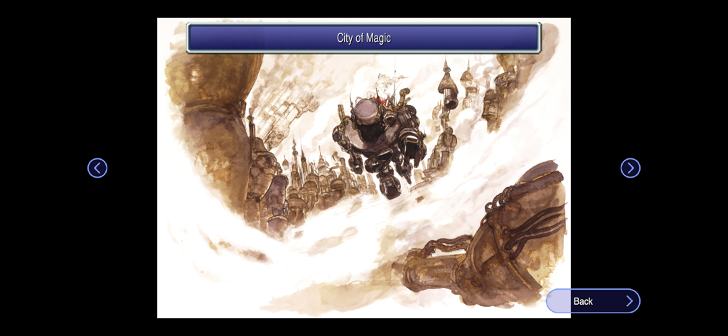 FINAL FANTASY VI - Final Fantasy VI Illustrationsgalerie mit Konzeptkunst der Stadt der Magie mit Magitek-Rüstung.