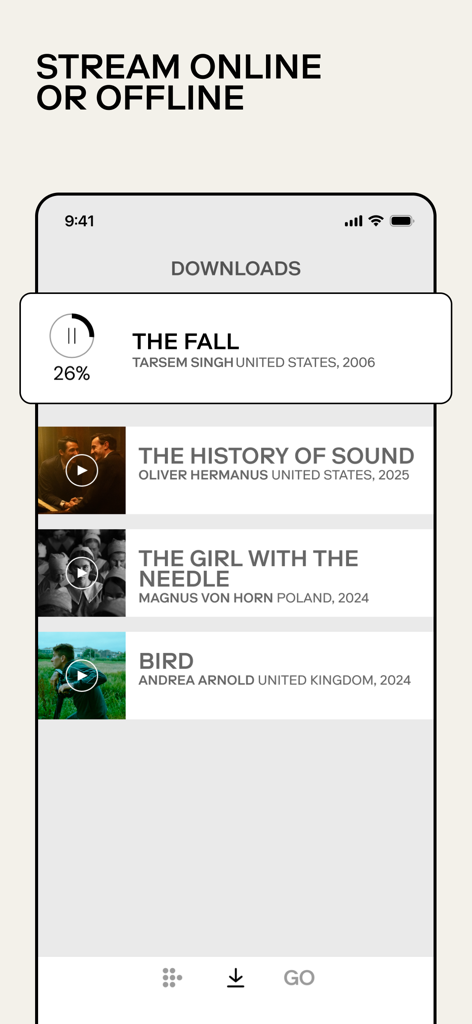 MUBI: Stream Great Cinema - MUBI app downloads screen for offline movie viewing