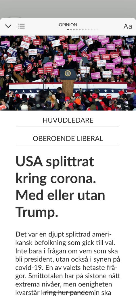 Sydsvenskan E-tidningのニュース記事がスウェーデン語で表示されているモバイルアプリ画面。