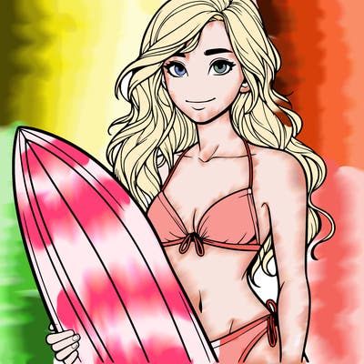 realistic girl surfer