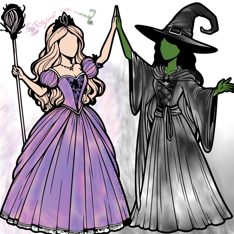 detailed realistic split of a princess and a witch