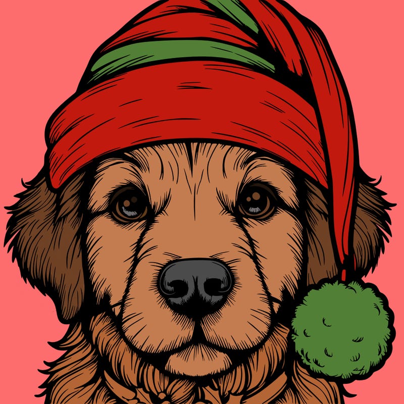 realistic dog with a christmas hat
