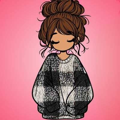 girl with baggy sweatshirt and messy bun