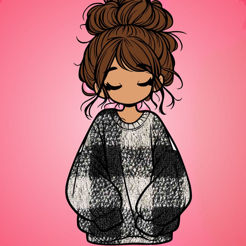 girl with baggy sweatshirt and messy bun