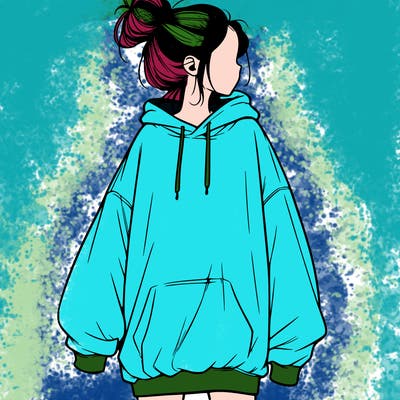 realistic girl with a oversized sweatshirt on and a bun