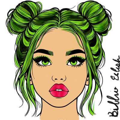 realistic girl with two buns on her hair and lips