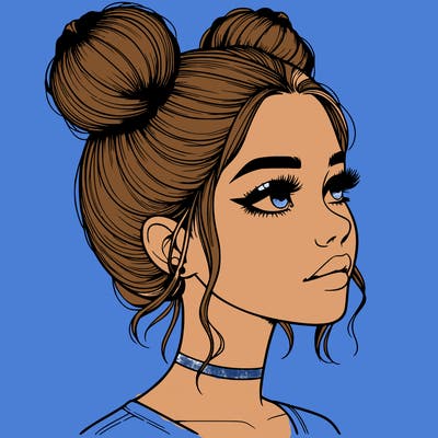 realistic girl with buns on the top of her head