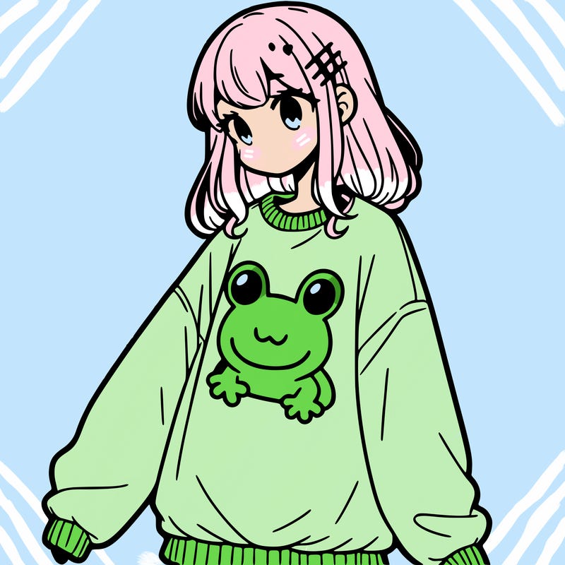 girl wearing frogging sweatshirt