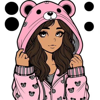 realistic girl in a animal pjs hoodie