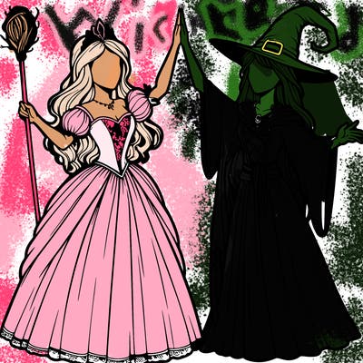 detailed realistic split of a princess and a witch