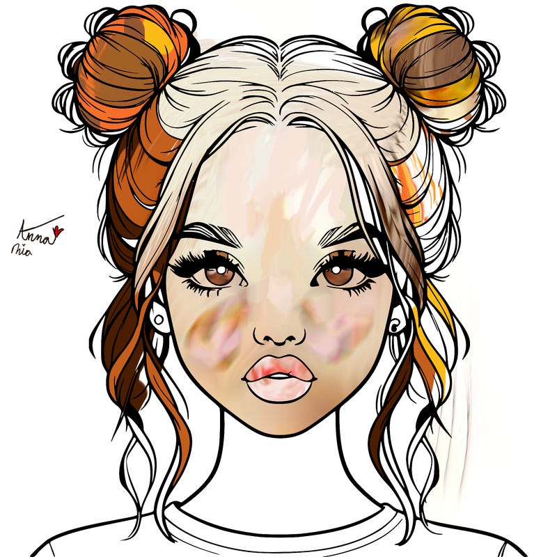 realistic girl with two buns in hair and lips