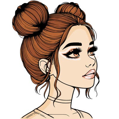 realistic girl with buns on the top of her head