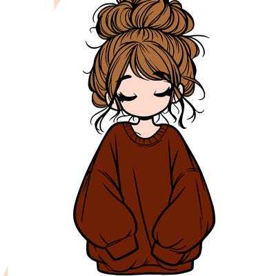 girl with baggy sweatshirt and messy bun