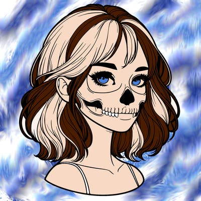 realistic girl with skull