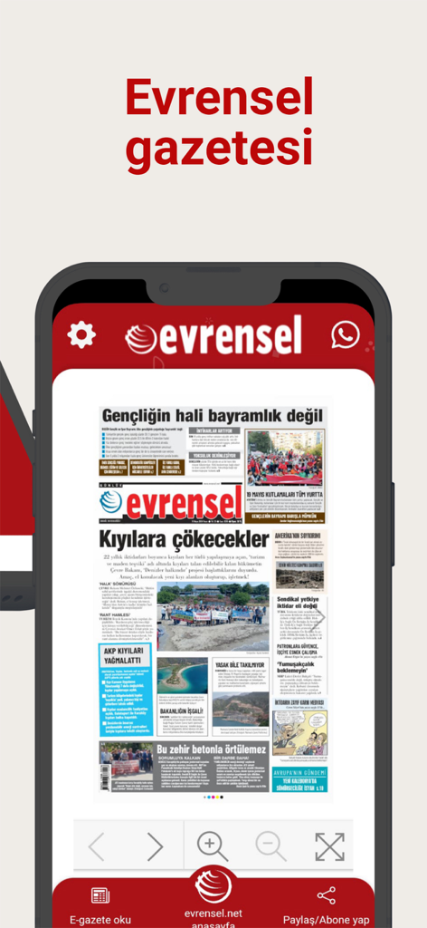 Evrensel Gazetesi - Evrensel Gazetesi app interface showing the digital e-gazete newspaper reader
