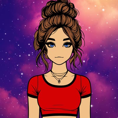 realistic girl with messy bun and croptop