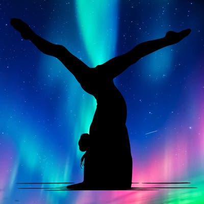 realistic gymnastic hand stand girl in four splits