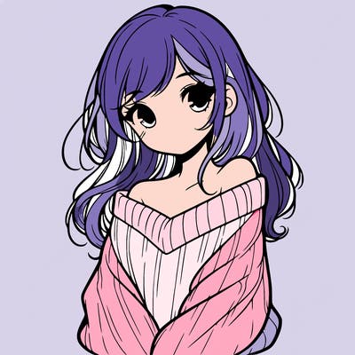 shy pretty girl wearing a sweater that is falling off one shoulder portrait