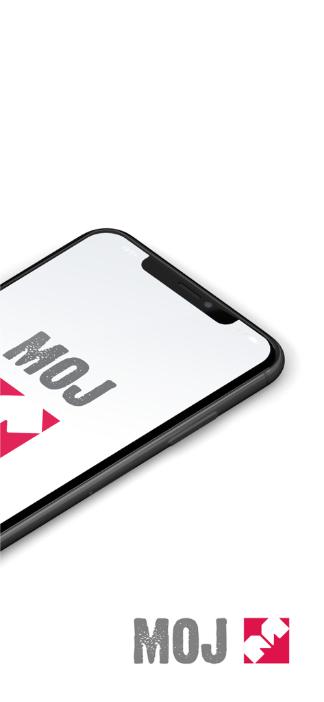MOJ M - Ein Smartphone, das das MOJ M-Logo für die Mercator Einzelhandels-Treue-App anzeigt