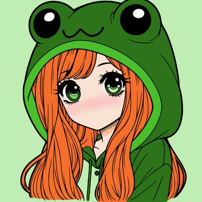 a pretty girl wearing a frog hoodie portrait with long hair