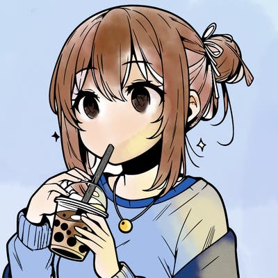 manga character drinking boba