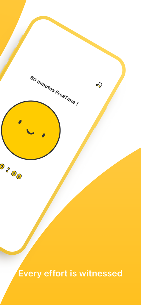 FreeTime-a productive Timer - Interfaz de temporizador de productividad minimalista con una carita sonriente amarilla.