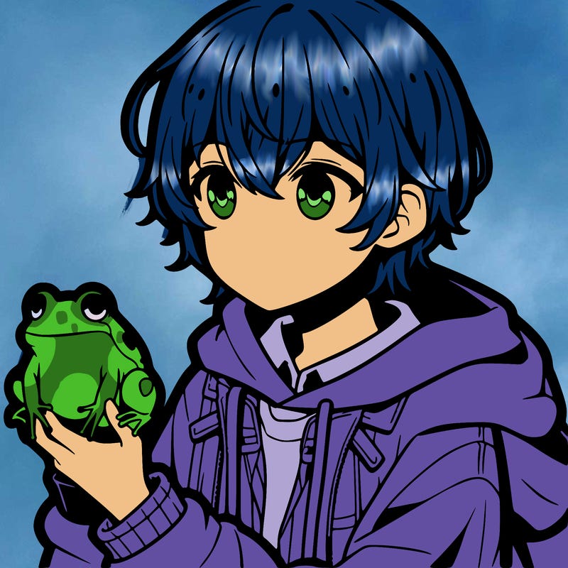 a anime girl holding a frog wearing a hoodie