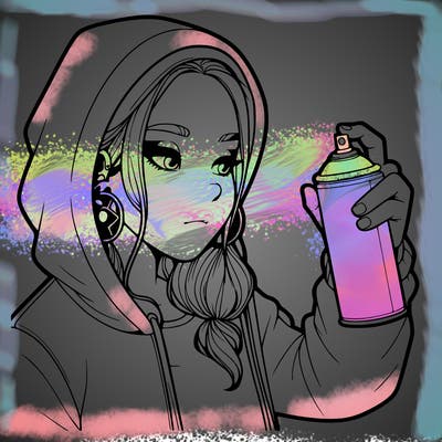 a realistic girl, spray painting