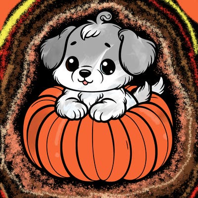 cute little puppy in a pumpkin