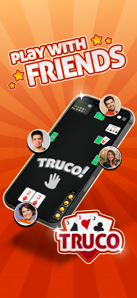 TRUCO GameVelvet - Card Game - Tela mobile mostrando o jogo de cartas Truco com avatares para o modo multijogador online