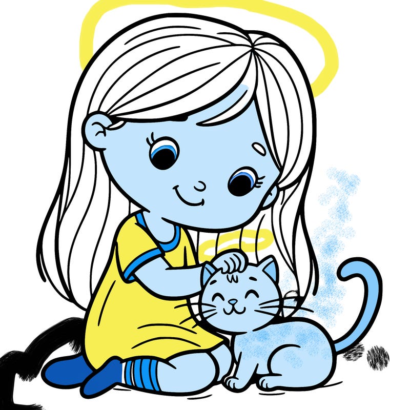 a girl petting a cat