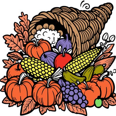 a cornucopia spilling out autumn fruit%2c vegetable