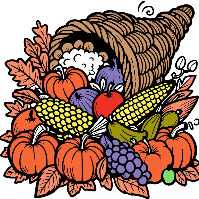 a cornucopia spilling out autumn fruit%2c vegetable