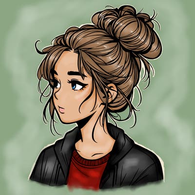 realistic teenage girl with a messy bun