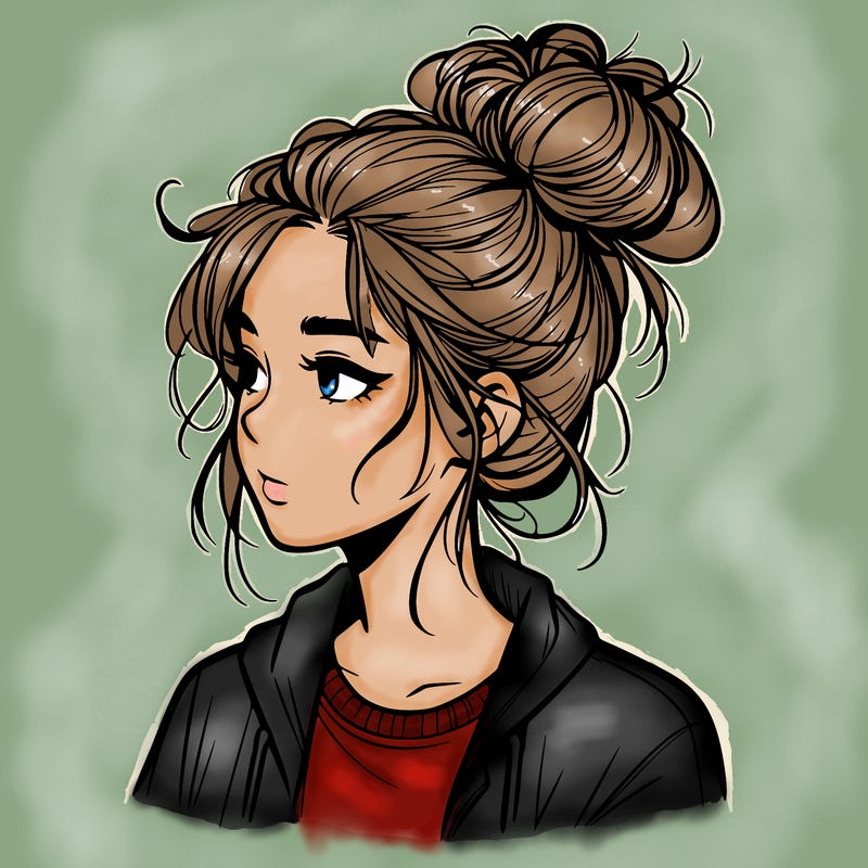 realistic teenage girl with a messy bun