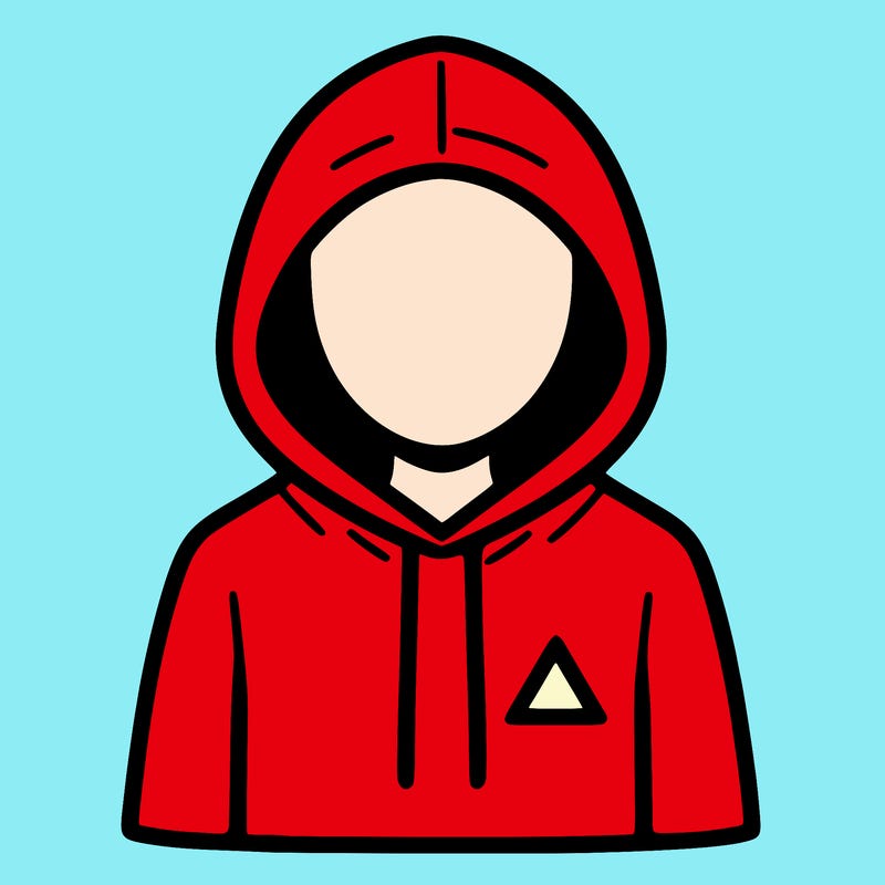 a person with non face waering a hoodie with a small triangle symbol