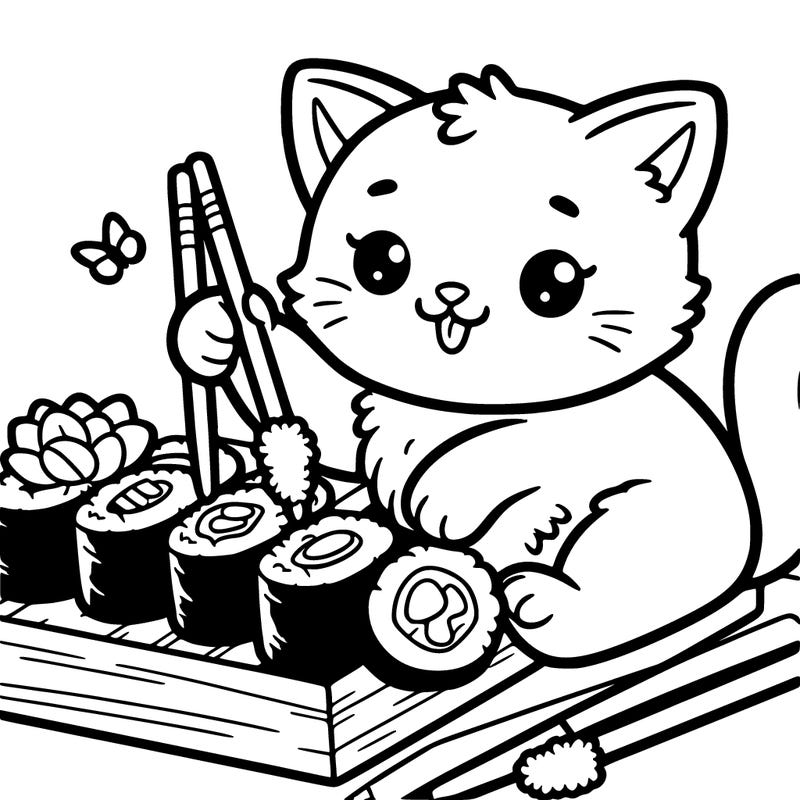 kitten playing with sushi