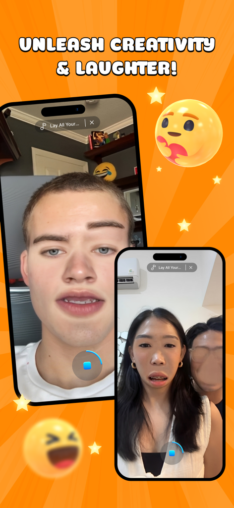 Two iPhones showcasing creative and hilarious face distortion filters from the Funny Face Mashup Challenge app.