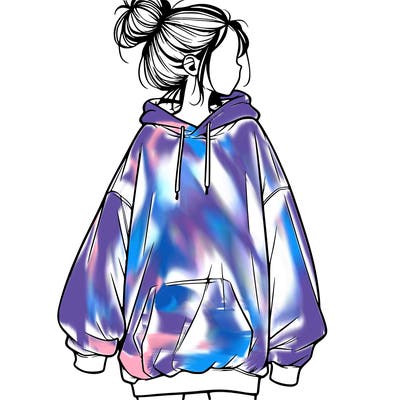 realistic girl with a oversized sweatshirt on and a bun