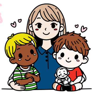 mother with two kids