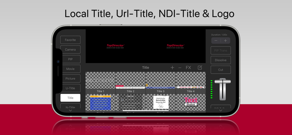 TopDirector - TopDirector mobile app interface for managing local titles and logos during a live broadcast
