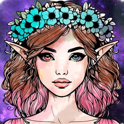 realistic female elf with flower crown