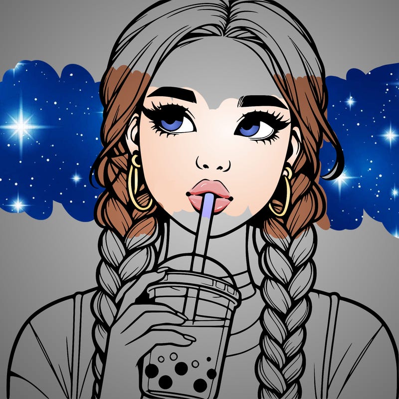 realistic girl with braided hair drinking boba