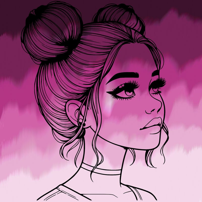 realistic girl with buns on the top of her head