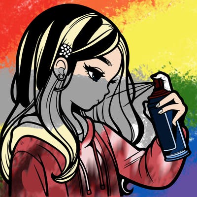 a realistic girl spray painting