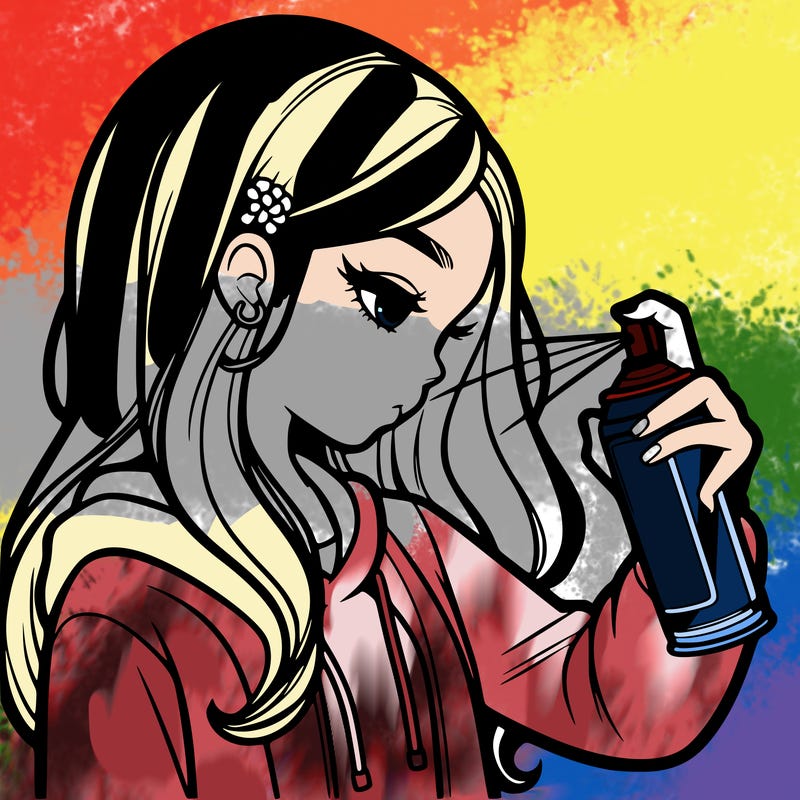 a realistic girl spray painting